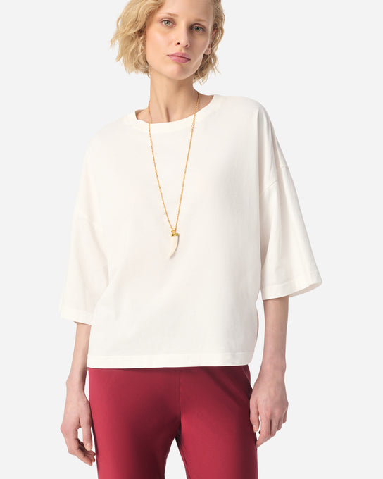 tee-shirt ample en coton, logo brodé, marque Vanessa Bruno, modèle Camomille, coloris ecru