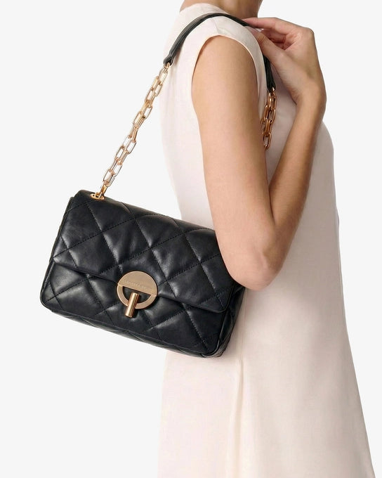 sac bandoulière en cuir matelassé craquelé, grand modèle, marque Vanessa Bruno, modèle Moon L, coloris chocolat