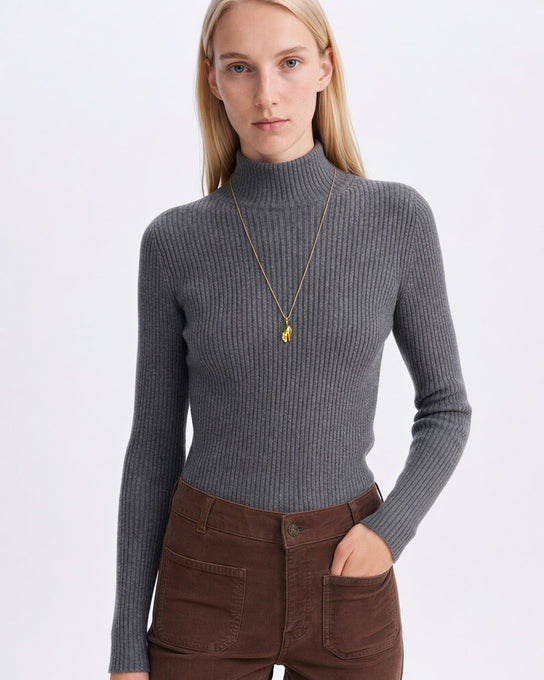 sous-pull côtelé en coton et laine mérinos, marque Vanessa Bruno, modèle Hinda, coloris gris