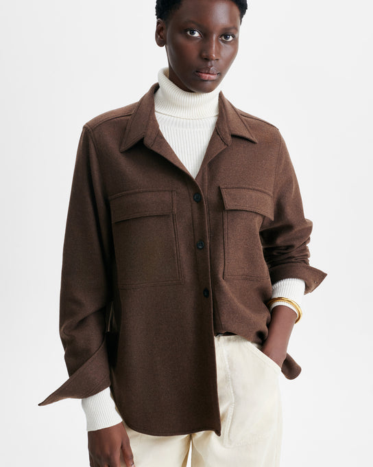 chemise en laine douce, marque Vanessa Bruno, modèle Demo, coloris marron fonce