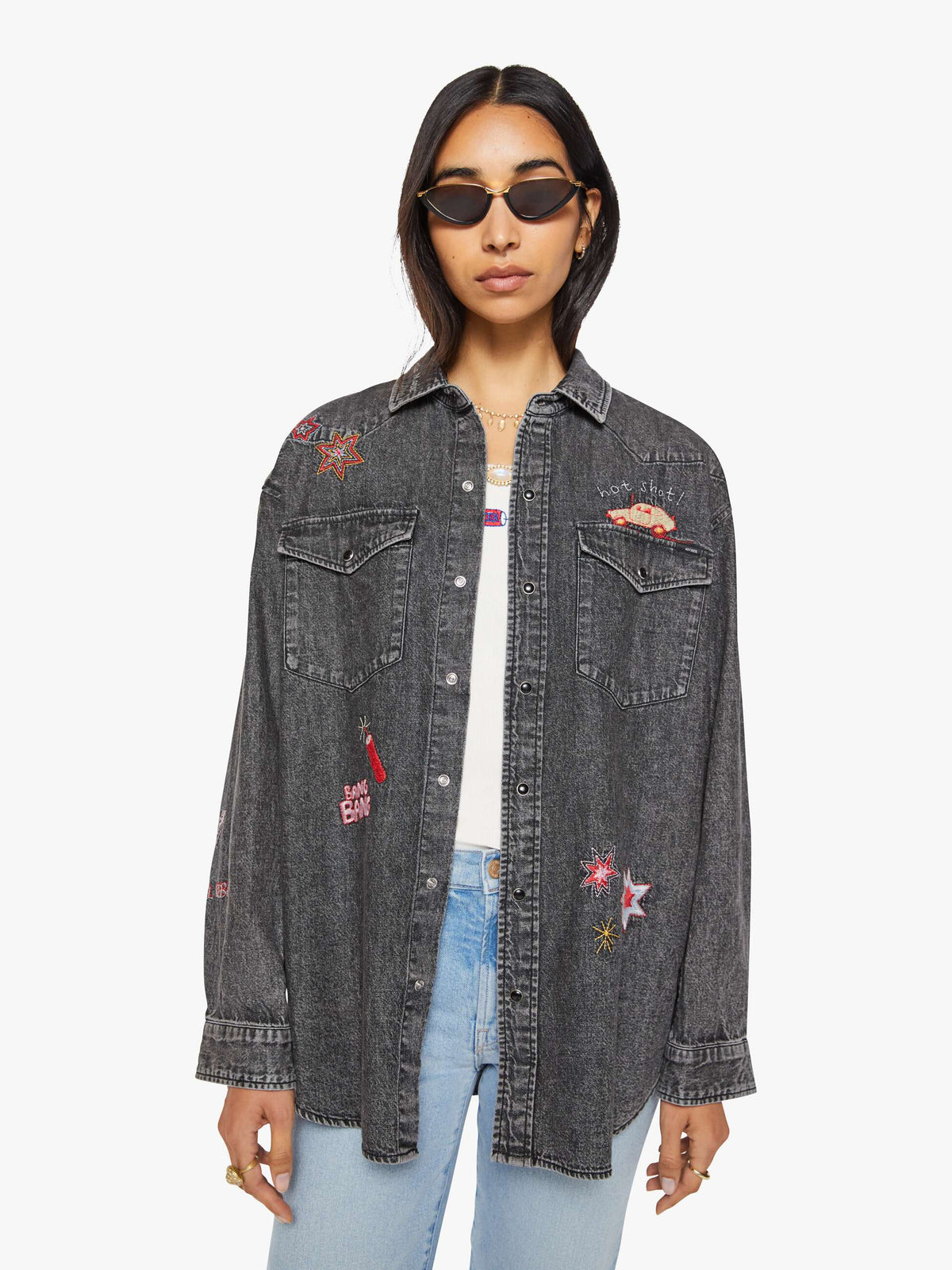 Chemise brodée The Exes and Ohs Mother, coloris gris, coton