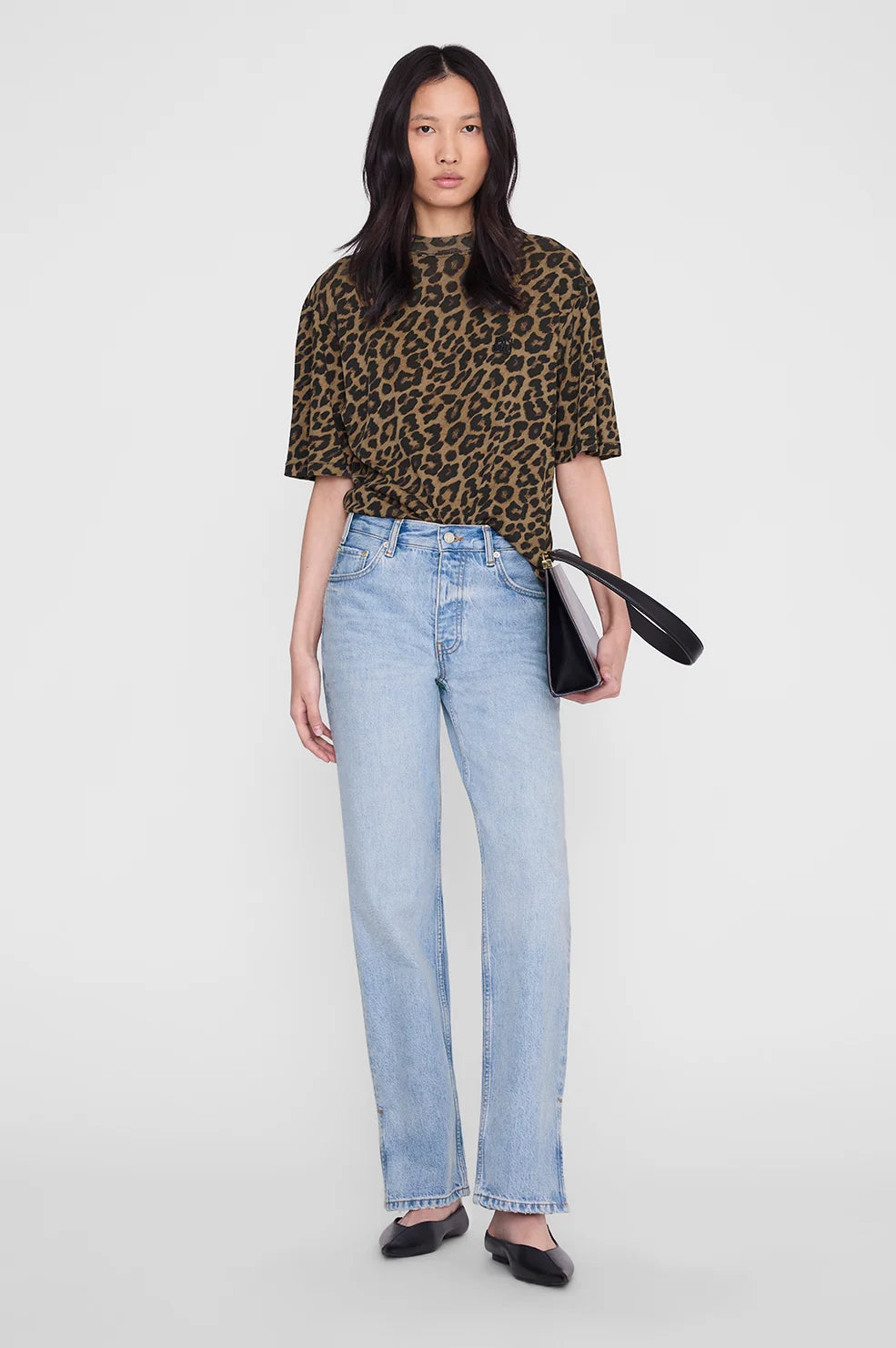 Tee-shirt Avi Anine Bing, coloris black and brown leopard, coton – vue 2
