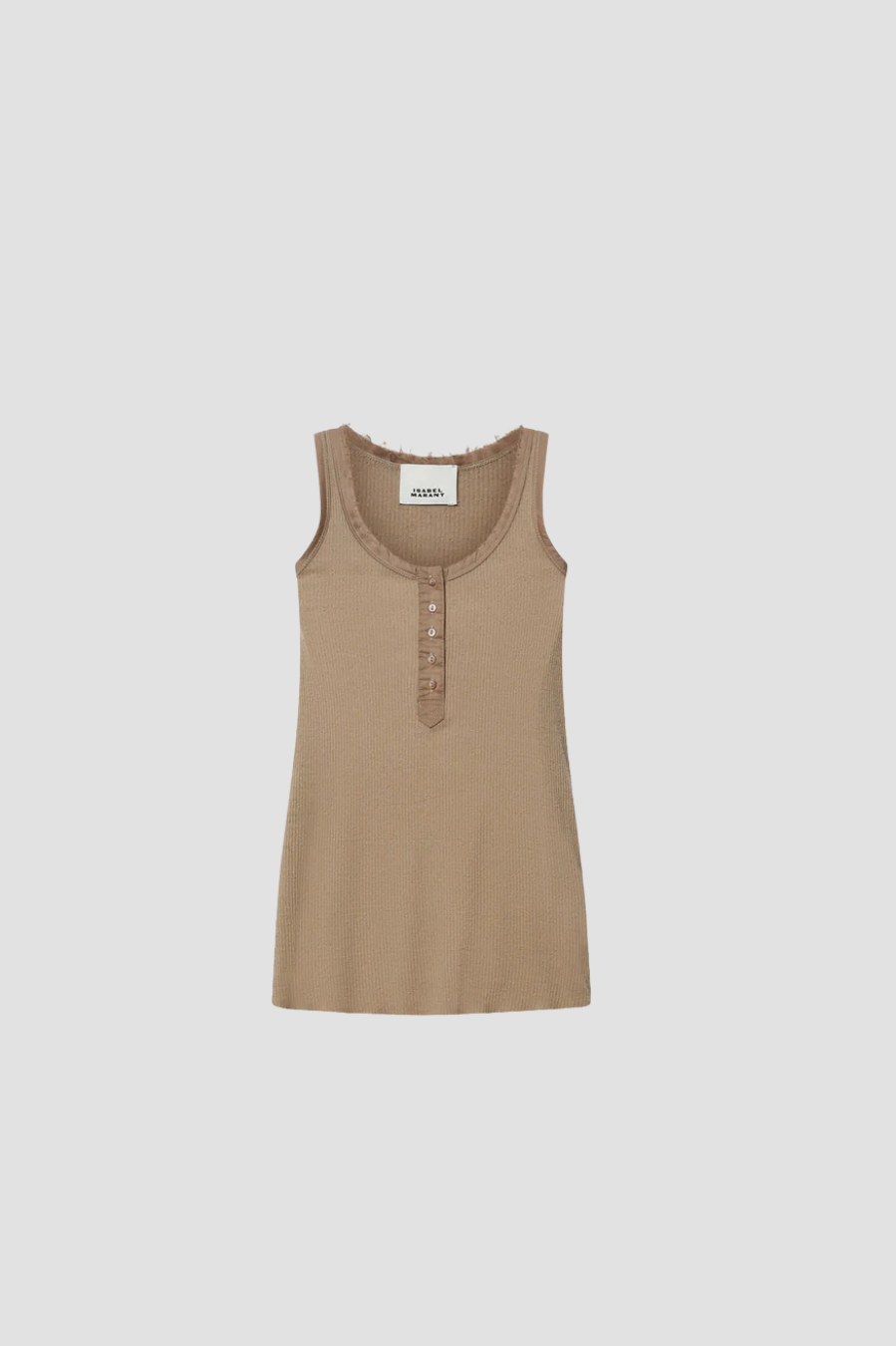 Débardeur Isabel Marant en soie, coupe fluide et légèrement ample, avec encolure arrondie et finition raffinée
Haut sans manches Défilé Isabel Marant, tissu soyeux, tombé naturel et look élégant