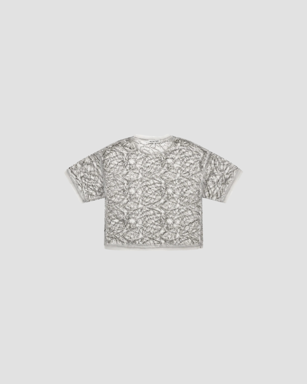 blouse brodé, marque munthe, manches courtes , coloris gris