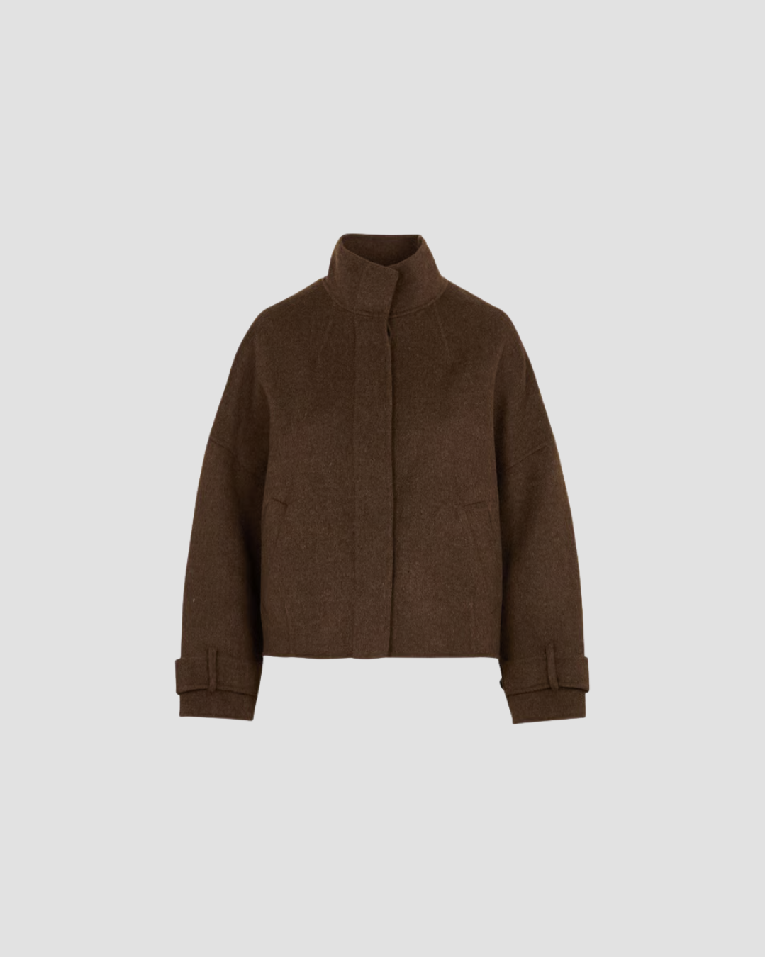 blouson en laine femme, marque hardford, modele volto , coloris brun , col montant