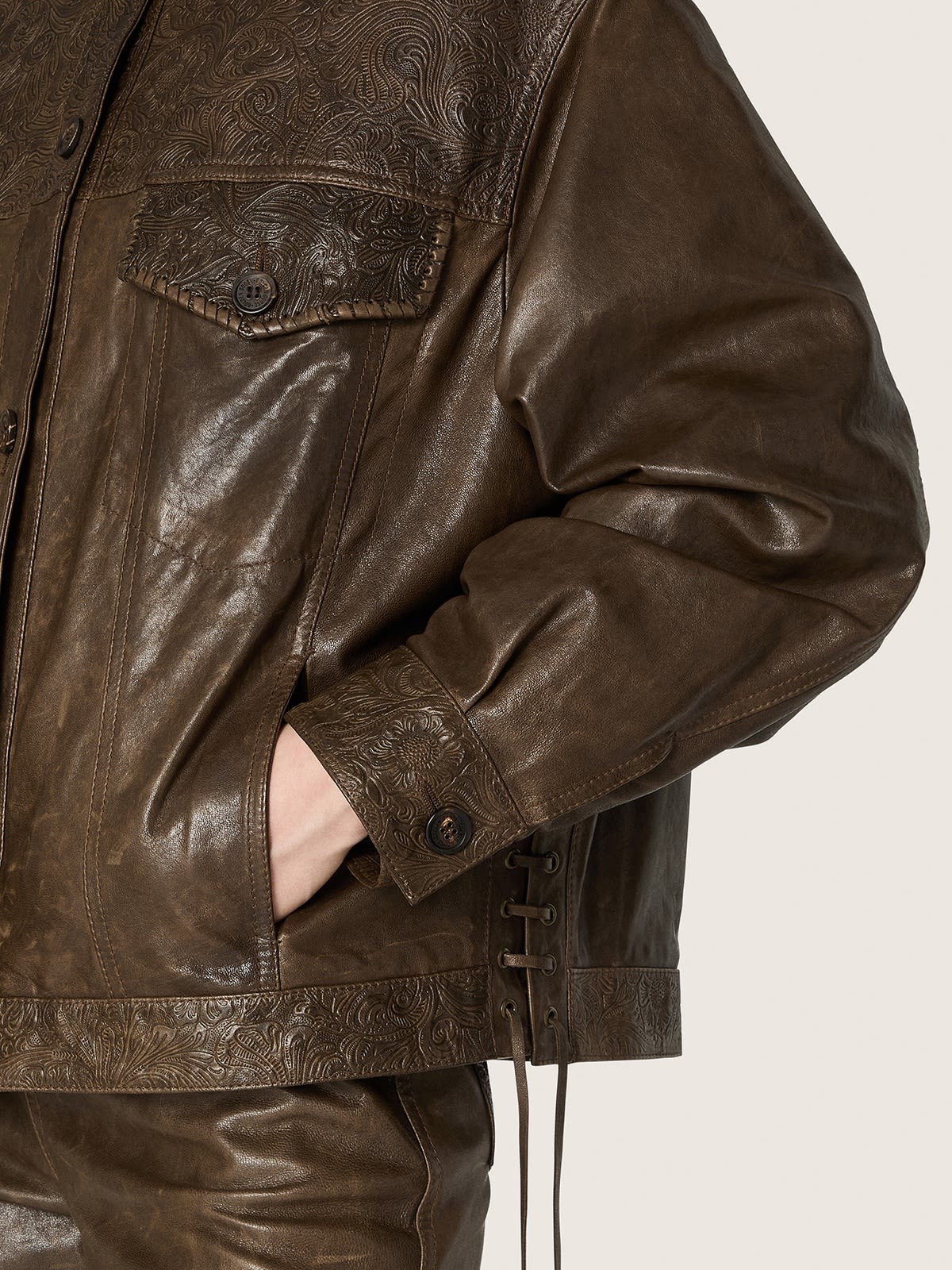 Veste Babete en cuir Golden Goose, coloris marron – vue 3