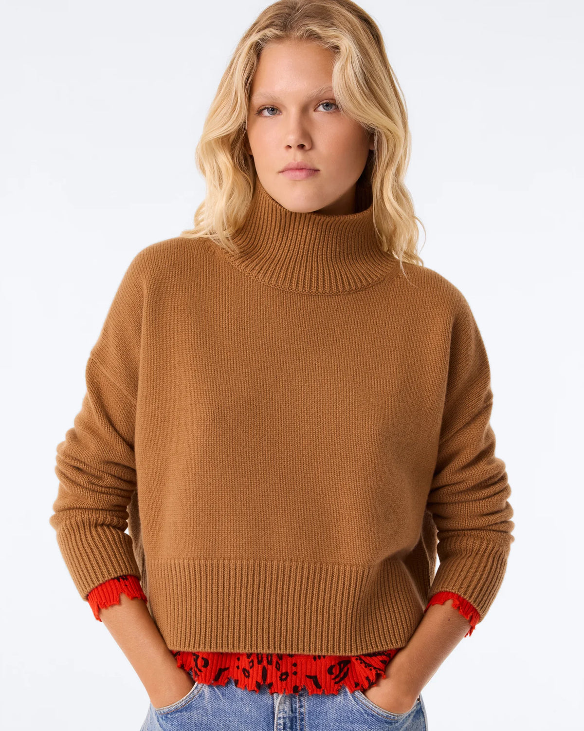 Pull Ulla crop Kujten, coloris macchiato, cachemire – vue 4