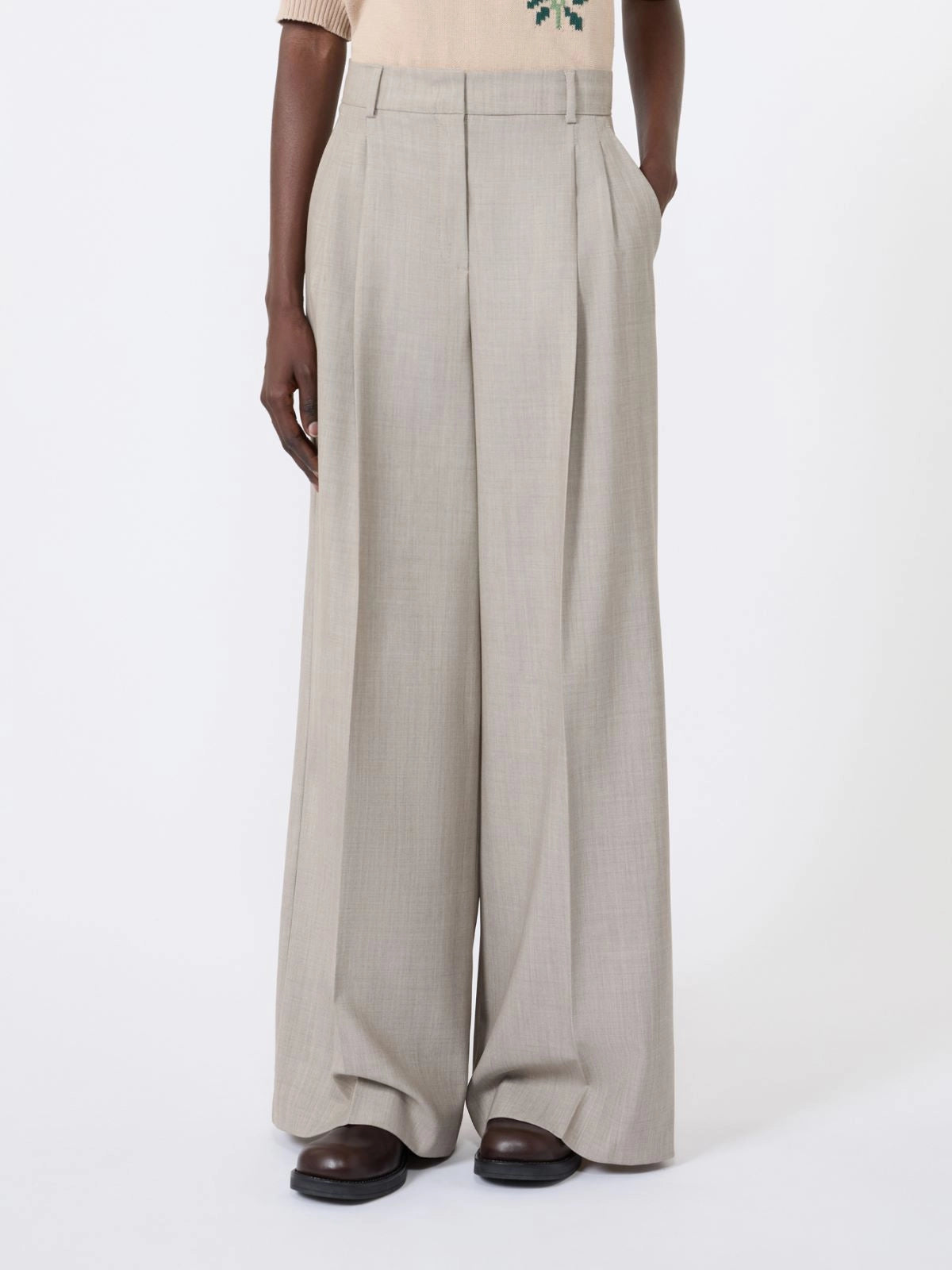 Pantalon Ovvio WeekEnd MaxMara, coloris noisette, laine – vue 3