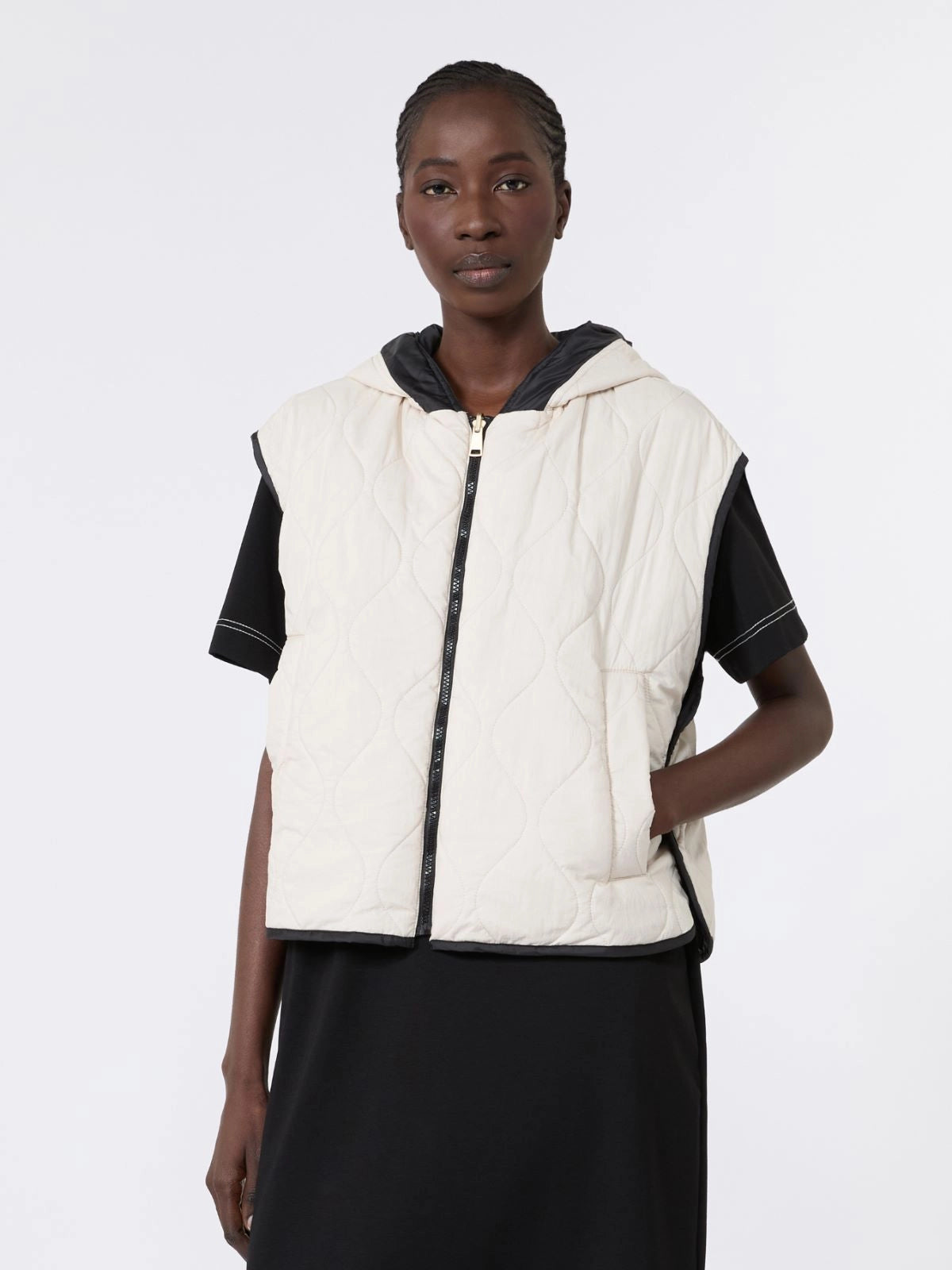 Gilet matelassé Accenni WeekEnd MaxMara, coloris noir beige, polyester – vue 3
