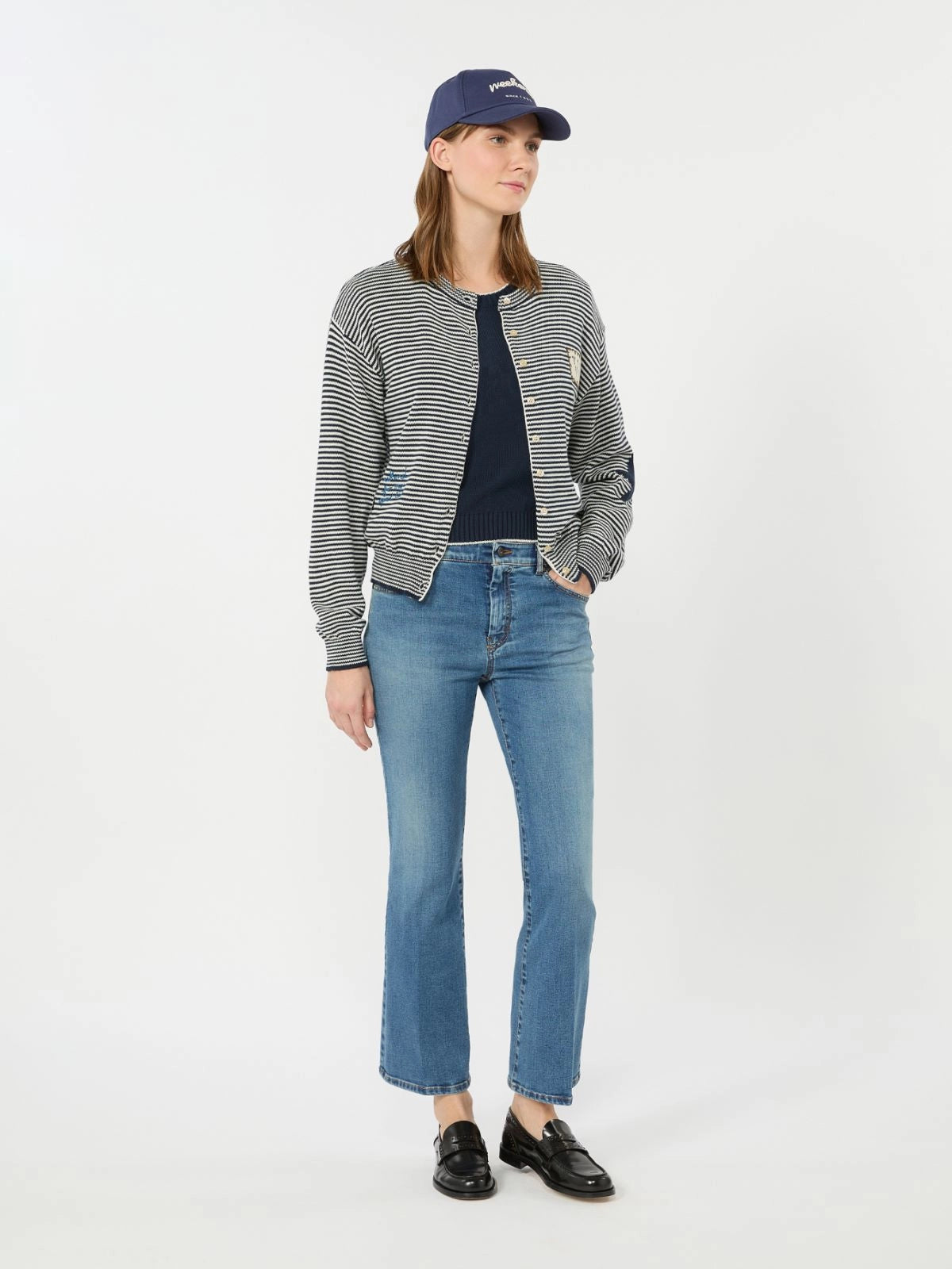 Gilet Teiera WeekEnd MaxMara, coloris bleu raye, coton – vue 2
