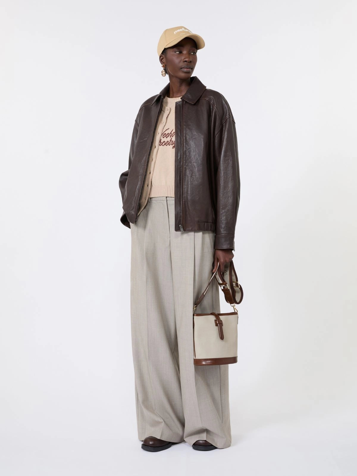 Veste en cuir Cose WeekEnd MaxMara, coloris marron – vue 2