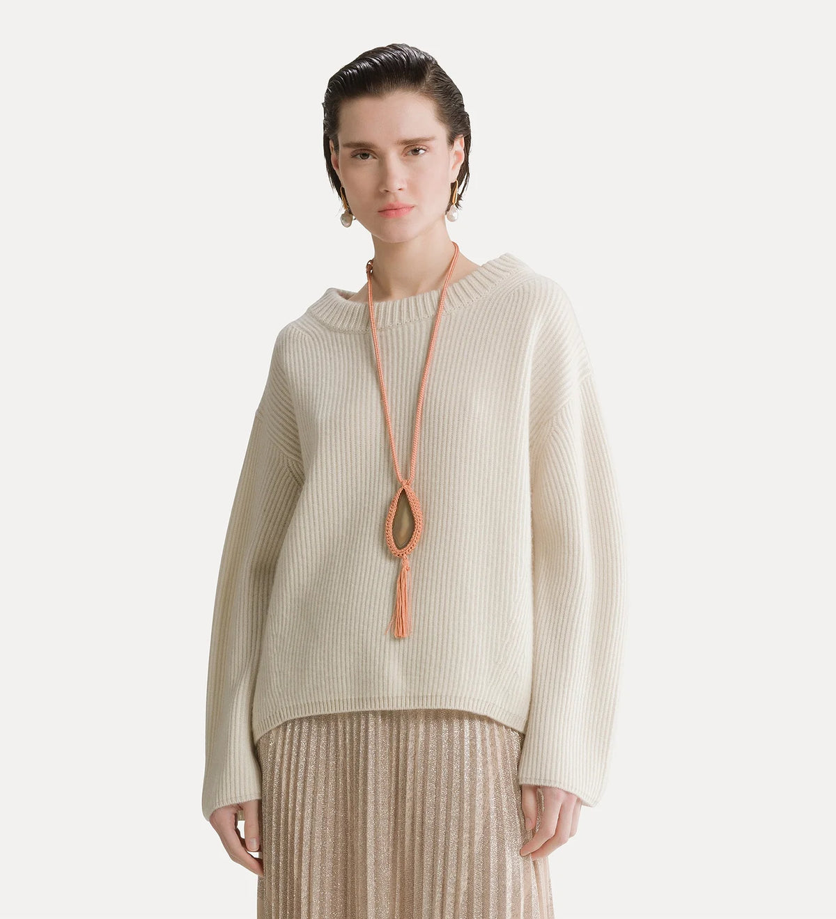 Pull en cachemire 15143 Forte Forte, coloris ecru, laine – vue 2