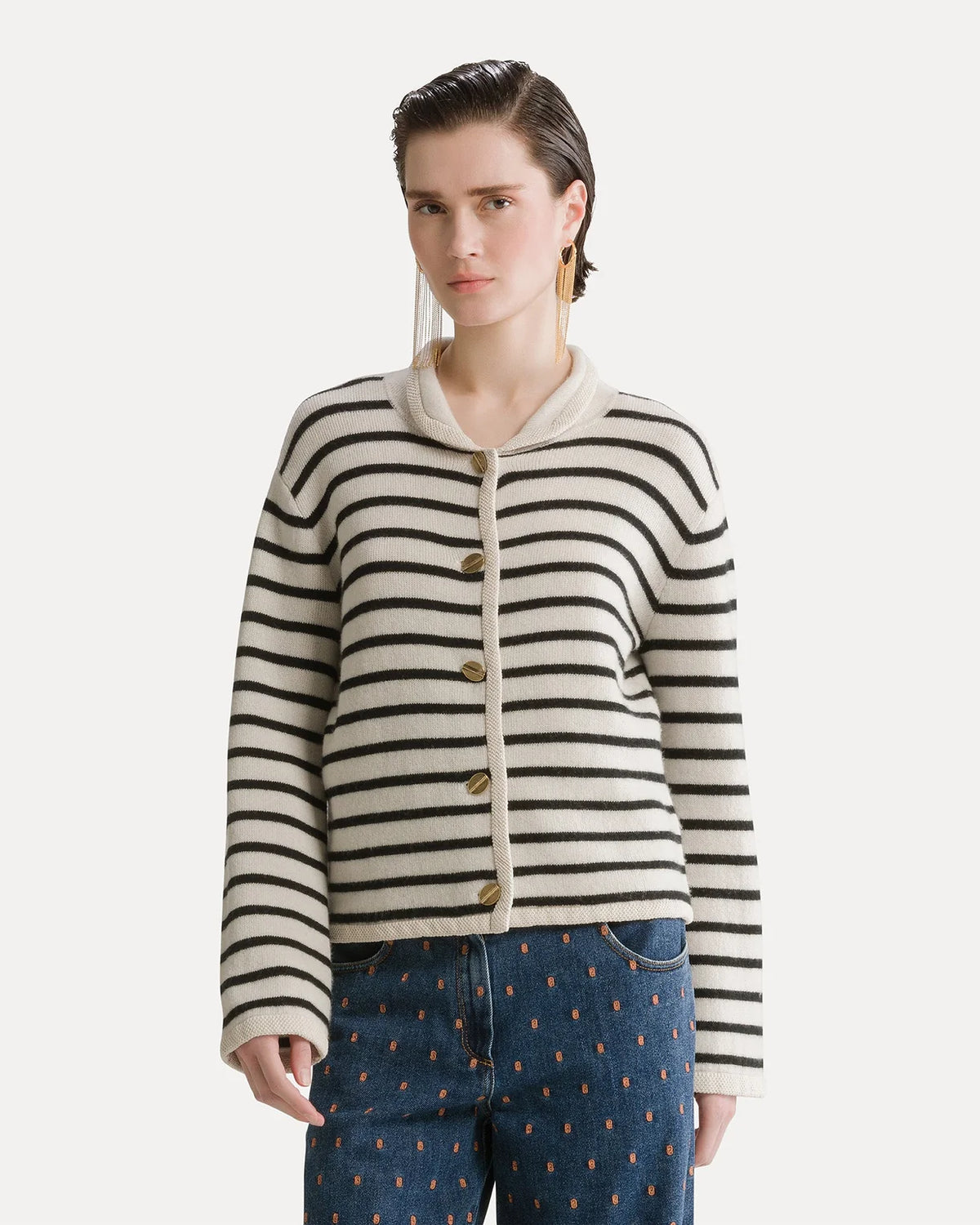Cardigan rayé 15144 Forte Forte, coloris rayé bleu, laine – vue 2