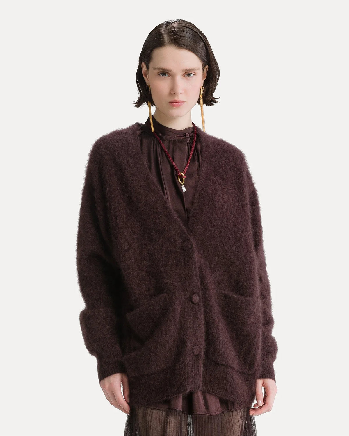Cardigan 15447 Forte Forte, coloris chocolat, cachemire – vue 2