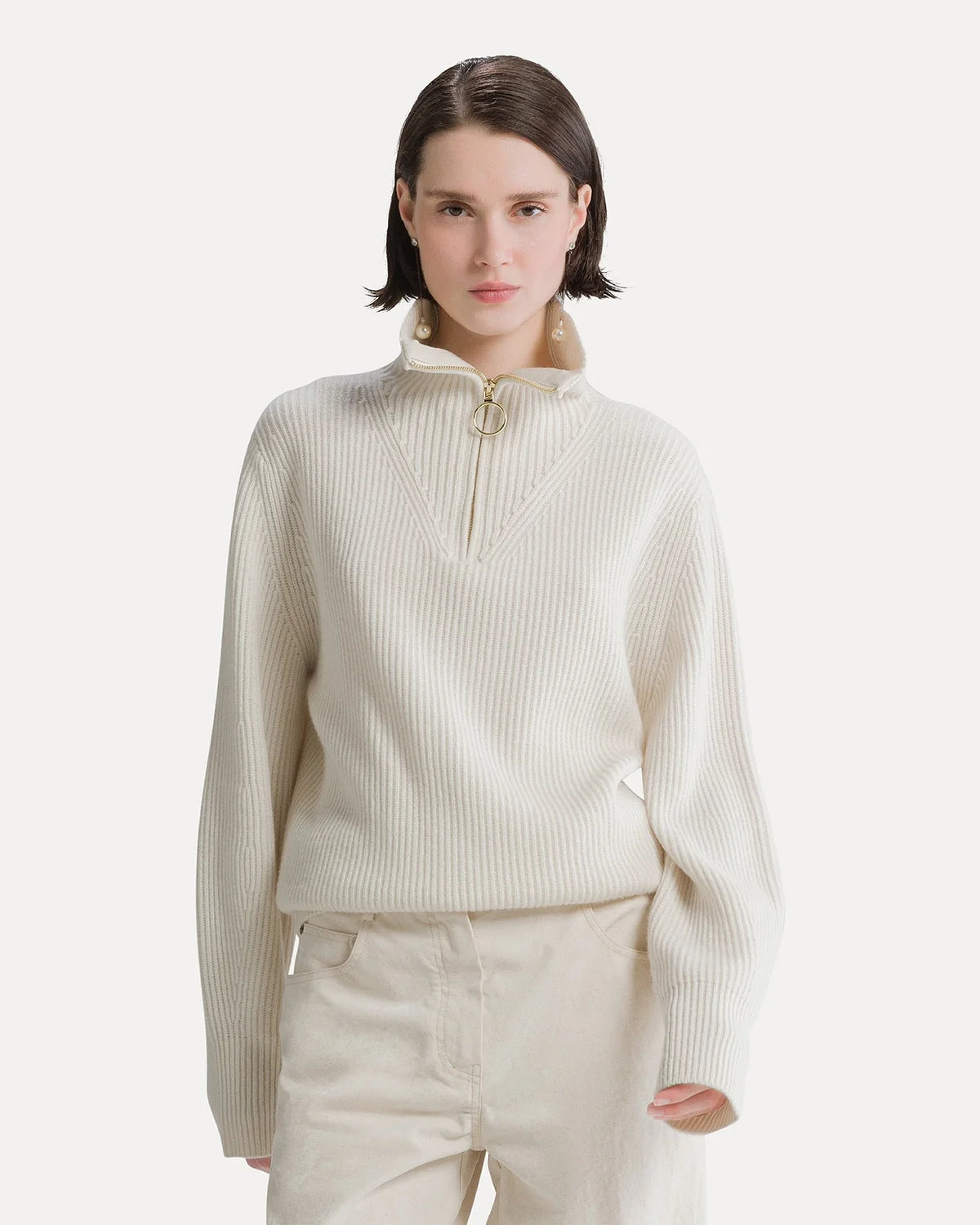 Pull camioneur 15440 Forte Forte, coloris ivoire, laine – vue 2