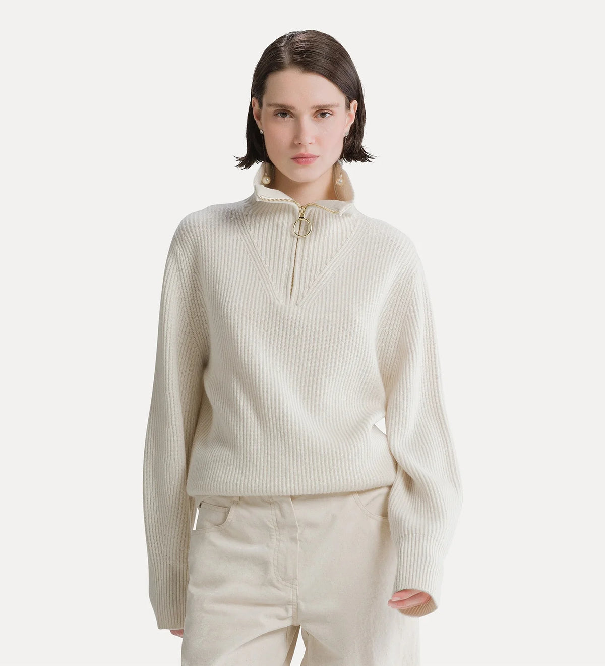 Pull camioneur 15440 Forte Forte, coloris ivoire, laine – vue 2