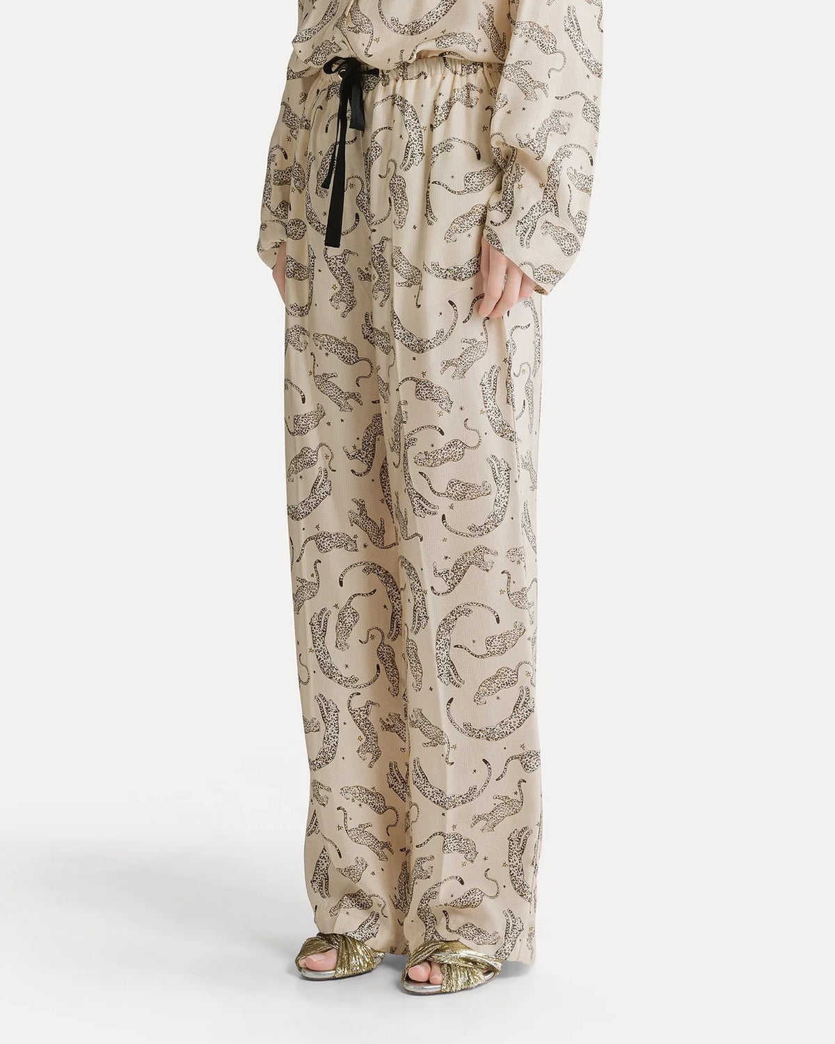 Pantalon en satin 15420 Forte Forte, coloris ivoire, viscose – vue 2