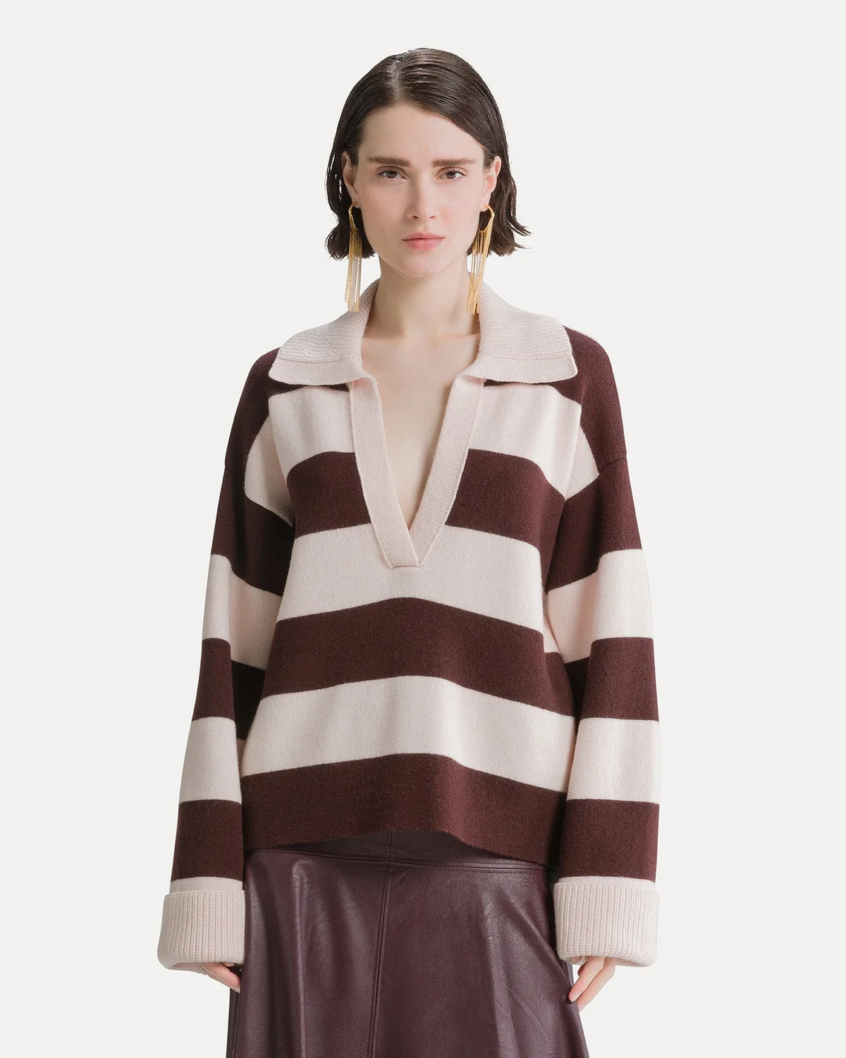Pull polo 15438 Forte Forte, coloris marron rose, laine – vue 2