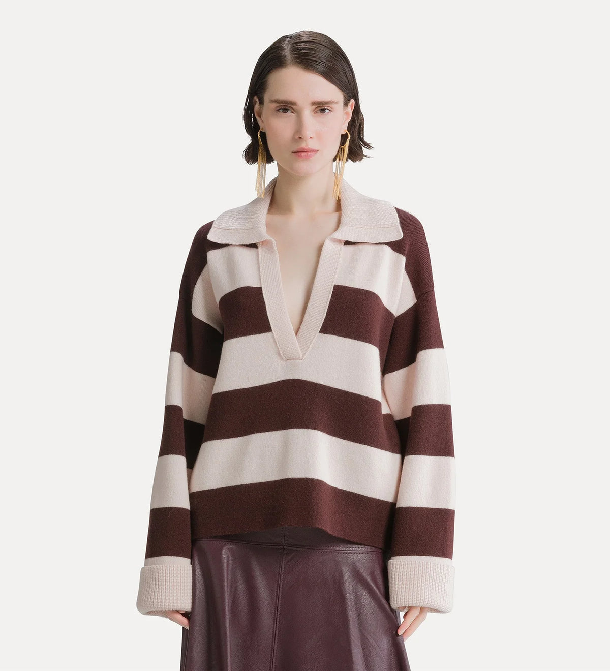 Pull polo 15438 Forte Forte, coloris marron rose, laine – vue 2