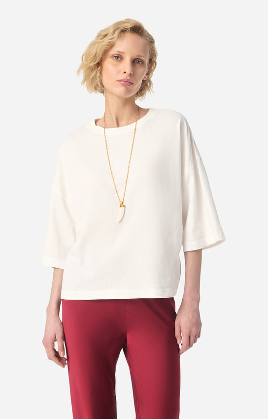 tee-shirt ample en coton, logo brodé, marque Vanessa Bruno, modèle Camomille, coloris ecru