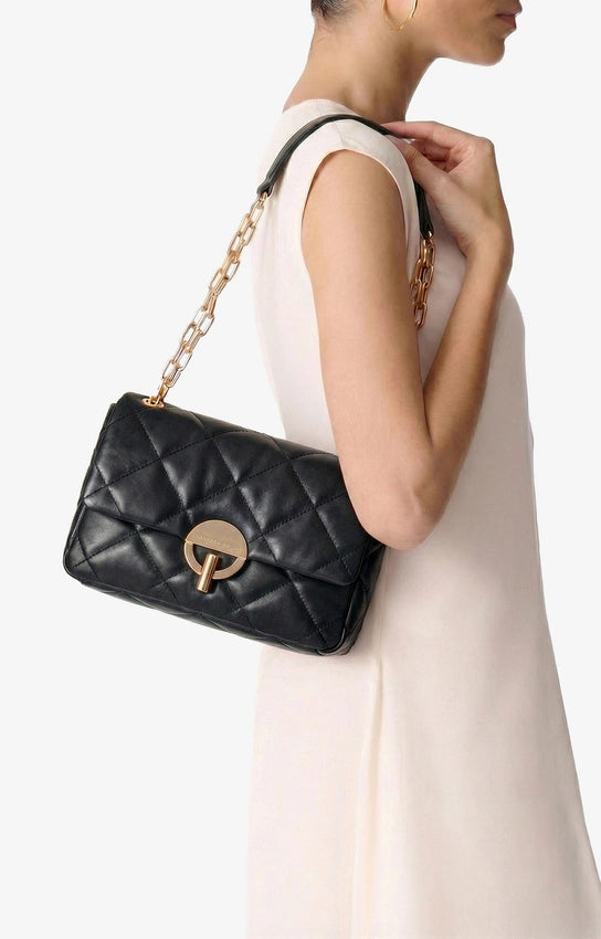 sac bandoulière en cuir matelassé craquelé, grand modèle, marque Vanessa Bruno, modèle Moon L, coloris chocolat