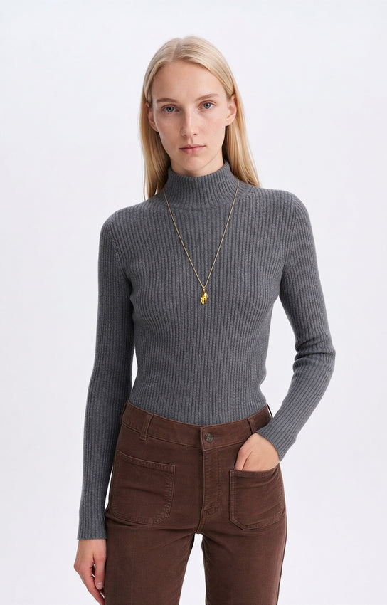 sous-pull côtelé en coton et laine mérinos, marque Vanessa Bruno, modèle Hinda, coloris gris