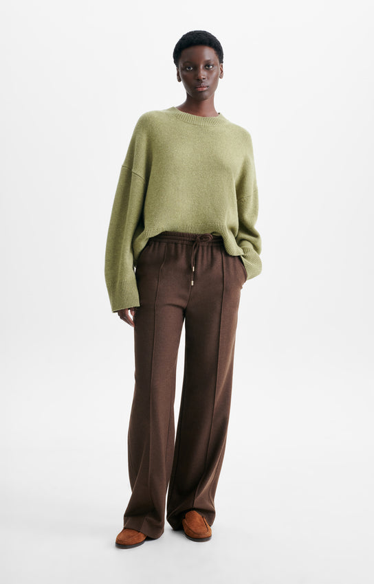 pantalon large en laine et polyamide, marque Vanessa Bruno, modèle Cliff, coloris marron