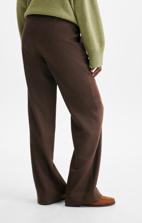 pantalon large en laine et polyamide, marque Vanessa Bruno, modèle Cliff, coloris marron