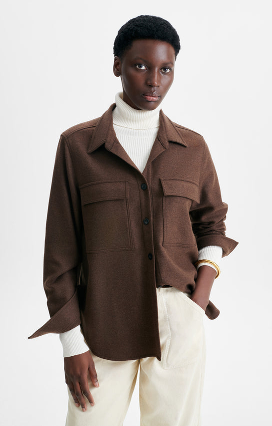 chemise en laine douce, marque Vanessa Bruno, modèle Demo, coloris marron fonce