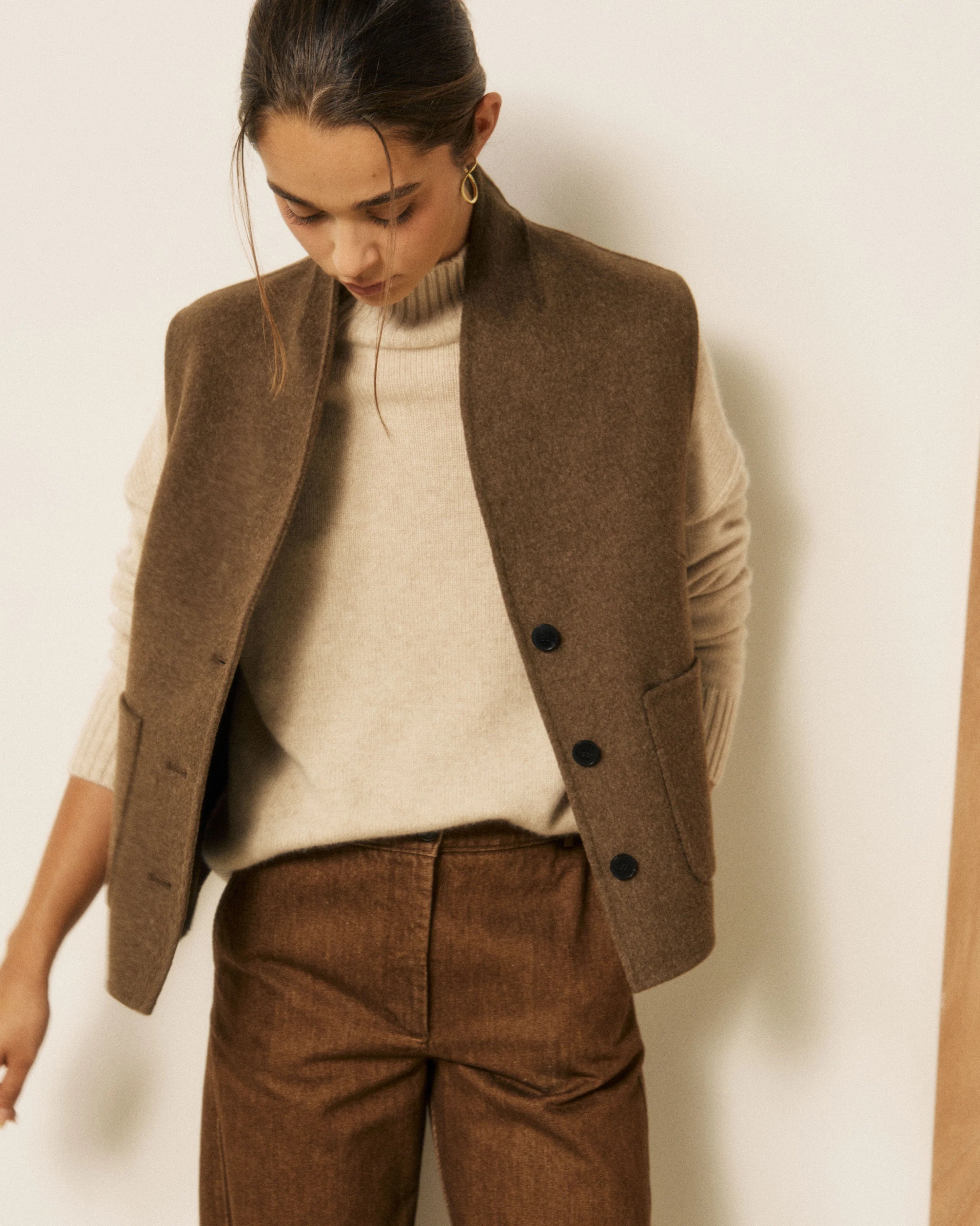 gilet sans manches femme, marque hardford, modele vimo, coloris marron 