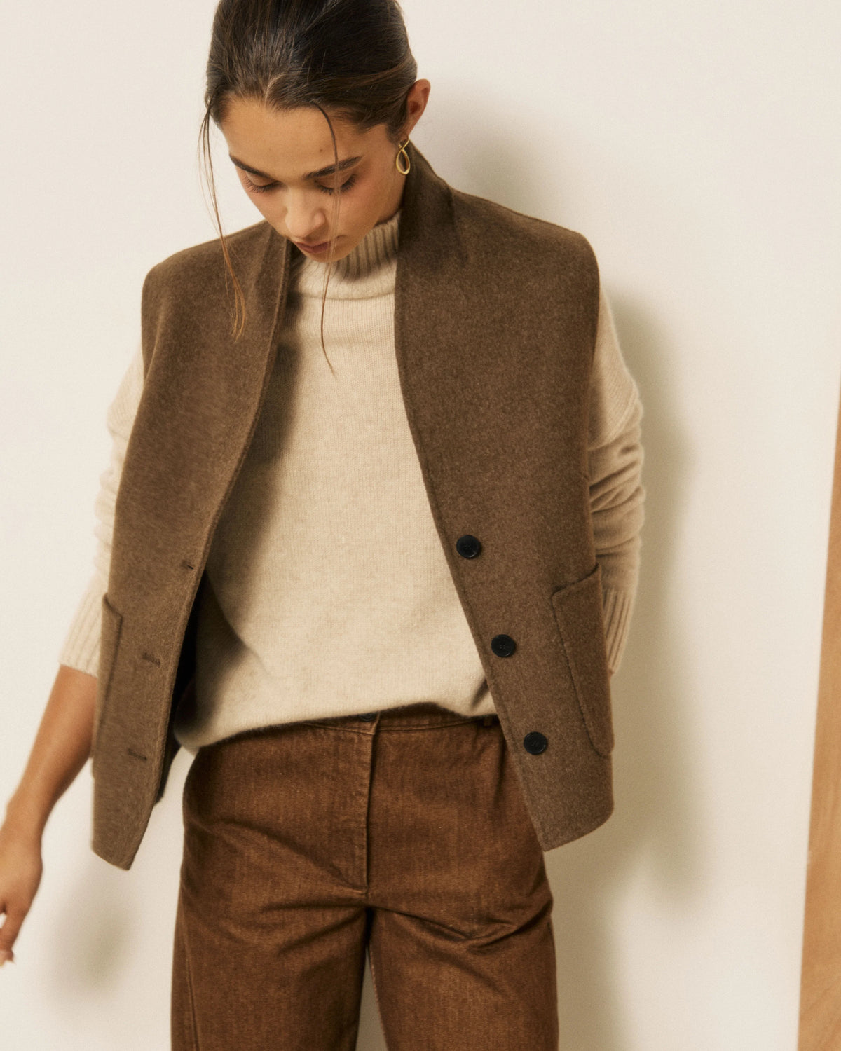 gilet sans manches femme, marque hardford, modele vimo, coloris marron 