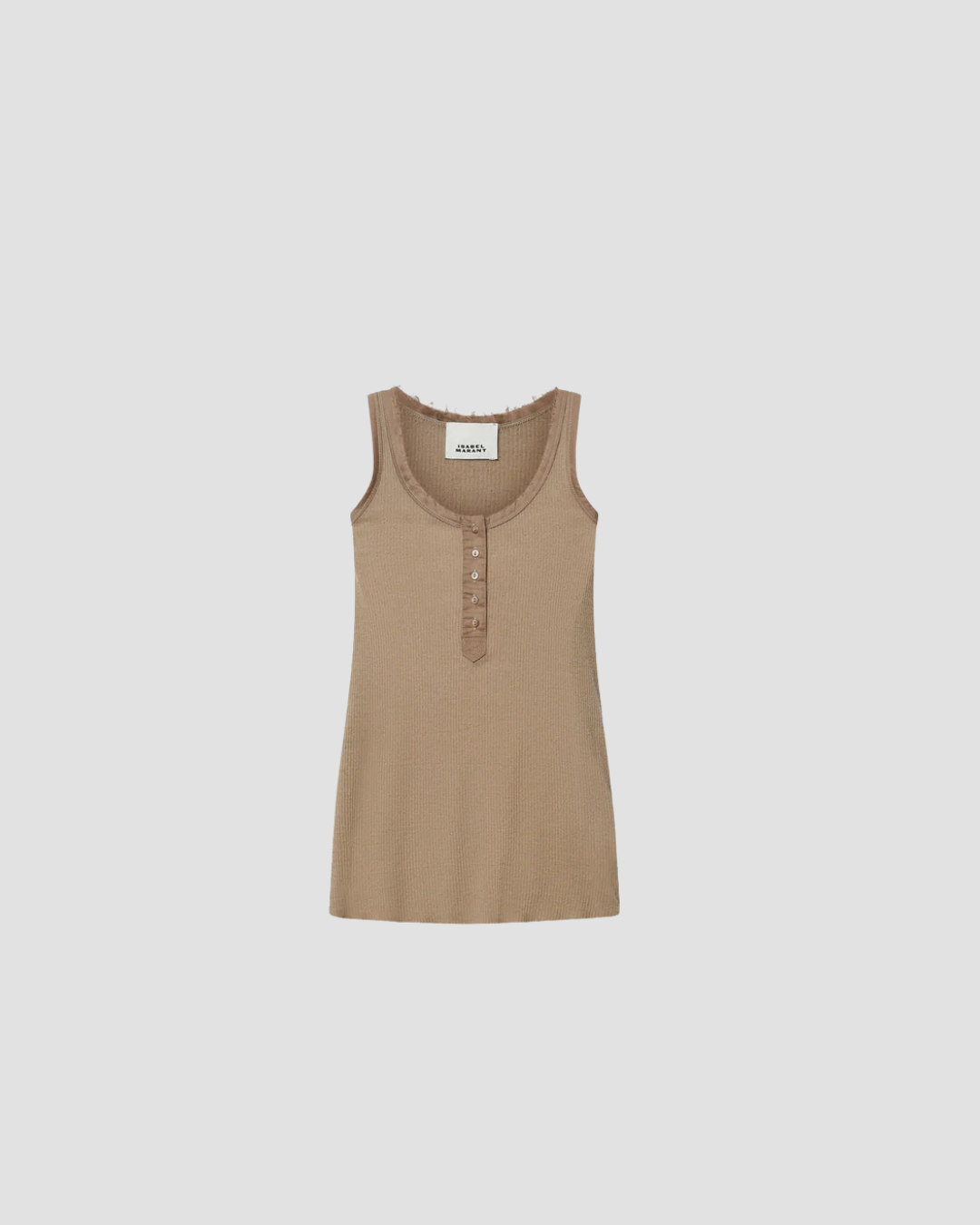 Débardeur Isabel Marant en soie, coupe fluide et légèrement ample, avec encolure arrondie et finition raffinée
Haut sans manches Défilé Isabel Marant, tissu soyeux, tombé naturel et look élégant