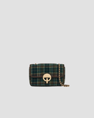 sac bandoulière en tissu tartan et cuir, marque Vanessa Bruno, modèle Moon, coloris vert